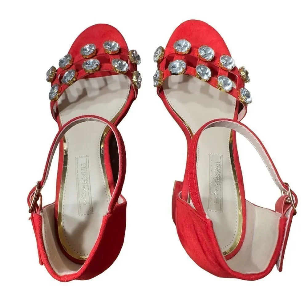PRIMA DONNA Collection Big Studs Red Strappy Heeled Sandals Size 37 (6.5 US)